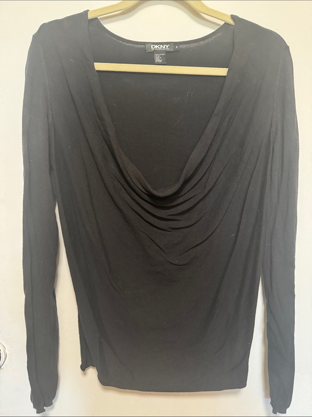 DKNY Black Long-Sleeve Cowl Neck Top